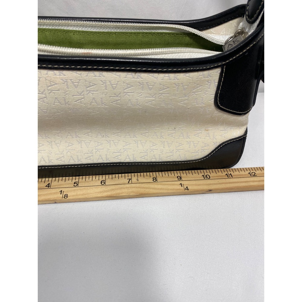 Anne Klein Canvas Leather Trim Shoulder Bag Purse Monogram Black‎ Cream - Picture 6 of 8